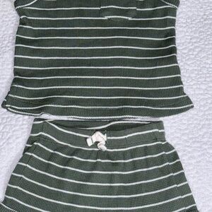 Green and White Striped Two-Piece Set